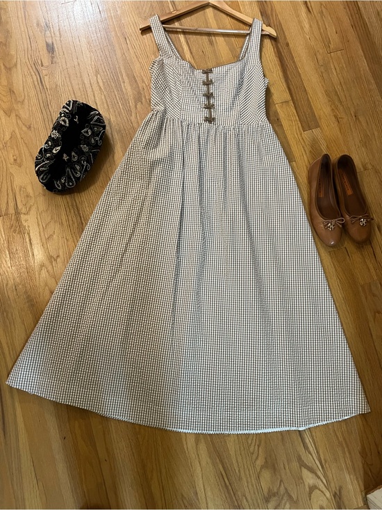 Caroline Constas Dresses & Skirts - Caroline Constas Cream and Tan Gingham Sundress